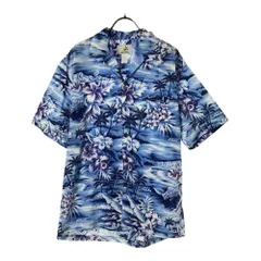 ホアロハ 80s ハワイ製 総柄 半袖 アロハシャツ M ブルー系 HOALOHA 開襟 メンズ