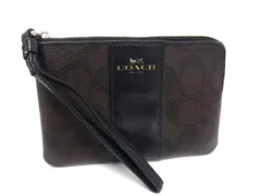 COACH コーチ F58035 シグネチャー PVC×レザー L字ファスナー コインケース コインパース 小銭入れ ブラウン系 DH9102