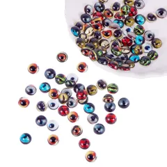 PandaHall 約100個セット 8x4mm ガラス製 動物の眼 PH 丸め ガラスカボション ミックス 図案付き ラウンドビーズ スクエアドーム 拡大レンズ効果 DIY用 手芸用品 クラフト用品 ジュエリー用 ハンドメイド アクセサリーパーツ ハロウィン