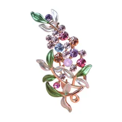 エレガント　花　ブローチ　キャリア 　クリスタル　葉　フラワー　コサージュ　クリップ MECHOSEN　和風　レディース　 　ピン　アンティーク　大きい　おしゃれ　大人　１８金メッキ　ゴールド　カラフル　きれい