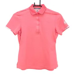 ★特価★【美品】アディダス 半袖ポロシャツ ピンク 織生地 袖ロゴ 襟一部透かし編み レディース S ゴルフウェア adidas