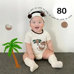 被らない！ヤシの木セットアップ くま 韓国 ベビーロンパース 記念日 ハーフバースデー バースデーフォト 夏 ベビードレス 変わり種　80