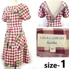 LAURA ASHLEY★半袖/ピンク花柄チェック/ひざ丈ワンピース【size-1/春夏】ローラアシュレイジャパン正規タグ/コットン/Tops/dress◆cBH772<sale>