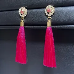 [100mm〜] 大振り ロングタッセル フリンジ ピアス（ピンク）エスニック アジアン ボヘミアン Bohoダンス 映画 劇団 パーティ AS-005-PK