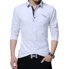 [Lopis] ポロシャツ メンズ 長袖 襟付き トップス おしゃれ 大人 無地 ビジネス カジュアル ゴルフウェア 大きいサイズ 着心地 快適 (JP, アルファベット, XL, ホワイト) [ホワイト] [XL]