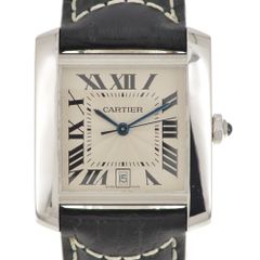 カルティエ CARTIER W50011S3 タンクフランセーズ LM デイト K18WG/レザー 自動巻き メンズ 美品 R#141542