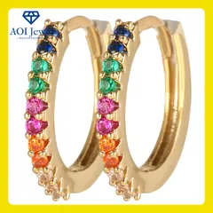 【送料無料！】ピアス レディース ジルコニア リング フープ 虹 キャッチレス 両耳セット  [PL021]