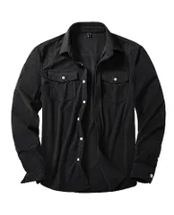 M_ブラック [KEFITEVD] シャツジャケット メンズ ゆったり ボタンダウン コーデュロイシャツ ポリエステル シャツ 長袖 ジャケット 秋冬 カジュアル ブラック M