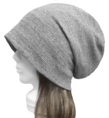 ◇送料無料◇　ハンドメイド◆ルーズワッチキャップ◆ワッフル織コットンスラブニット／杢グレー系　◇ゆったりサイズ・小顔効果・オールシーズン着用◇