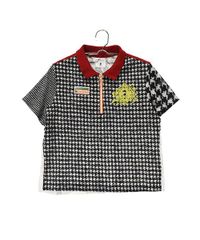 美品 マークアンドロナ 半袖ポロシャツ L 千鳥格子 ハーフジップ 後