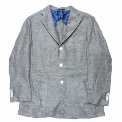 17SS バルバ BARBA リネン ウール テーラード ジャケット ブレザー 3B ブルゾン アウター 上着 50 XL グレー ブラウン ur42