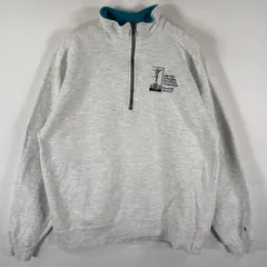 古着 90's/90年代 チャンピオン Champion USA製 スウェット ハーフジップ トレーナー ロゴ刺繍 ラグラン プルオーバー  XXL ヘザーグレー メンズ