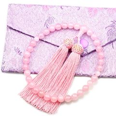 【新着商品】数珠 女性用 紅水晶（ローズクォーツ） 8mm玉 正絹梵天房 数珠袋付き すべての宗派で使える 手作り 念珠 略式数珠 葬儀 葬式 念珠 お念珠 じゅず お数珠