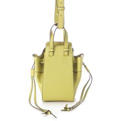 ロエベ ハンモック ミニ カーフレザー コットン ドローストリング ゴールド金具 2WAY ショルダー ハンドバッグ 314.30.V07 ライム ライトグリーン【中古】