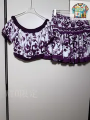 【今日WTO】Dolce&Gabbana Purple Majolica Off-Shoulder Skirt Set / ドルチェ & ガッバーナ 紫色錫釉彩陶柄オフショルダースカートセット-EF67
