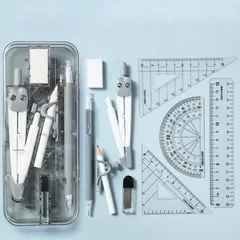 新品 分度器 三角定規 セット 幾何学コンパスセット 算数セット 9点セット 数学直定規 半円分度器 キャリングボックス 文房具 学用品 教師 中学生 小学生用 (黒)