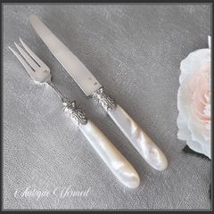 【CM519】英国 白蝶貝 ナイフ フォーク ペア スターリングシルバー 銀食器 CM519】英国 白蝶貝 ナイフ フォーク ペア スターリングシルバー 銀