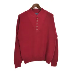 90年代 USA製 LANDS' END ランズエンド ヘンリーネック コットン ニット セーター ワインレッド (メンズ L) 中古 古着 T4259