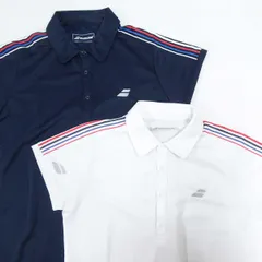 [2点セット] バボラ ゲームシャツ プラシャツ 半袖シャツ ドライシャツ ポロシャツ 吸収速乾 O ネイビー ホワイト レディース BABOLAT テニス バドミントン