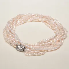 田崎真珠 ケシパール ライスパール 5連 ネックレス シルバー/25-693M