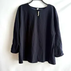 3L大きいサイズゆったりブラウストップスネイビー紺パールビーズ装飾無地上品