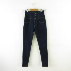 ヘザー Heather iSKO デニムパンツ スキニー ロング ハイウエスト ストレッチ 紺 XS *T202
