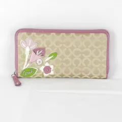 『USED』 コーチ オプアート ラウンドジップウォレット 長財布 キャンバス ブラウン