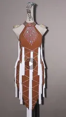 ラテンワンピースドレス　社交ダンス衣装 ブラウン オーダーメイド