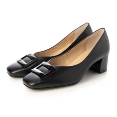 【牛革】デザインバックル 5.5cmヒールパンプス BLACK