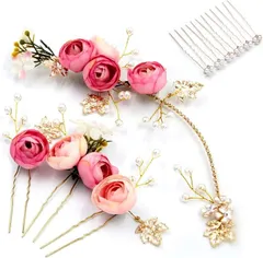 XPデザイン フラワー 髪飾り 花飾り パール ヘッドドレス ウェディング 結婚式 ブライダル レディース(オールドローズ)