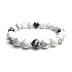 10mm 四神獣銀彫オニキス×ハウライト パワーストーン ブレスレット天然石 運気上昇 開運 金運 恋愛運 お守り 青龍 白虎 玄武 朱雀 メンズ・レディース 男性・女性 数珠ブレス 開運 ■