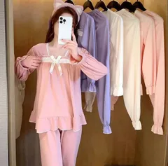 部屋着 レディース 長袖 ルームウェア レディース リボン付き シンプル 上下セット セットアップ かわいい 可愛い ルームウェア 着痩せ 上下 春 夏 肌触り ナイトウェア 大人 春秋 ゆったり 柔軟 優しい着心地 xzxiaoyun280