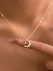 ジュエリー レディース ネックレス ペンダント 1個 スターリングシルバー S925 エレガントでかわいいゴールドの星と三日月のジルコニアペンダントネックレス、レディース ファッション鎖骨チェーン パーティー 日常