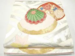 平和屋着物●西陣　環美術織物　六通柄　本袋帯　波に貝合文　金銀糸　正絹　逸品　CAAY9728hy 平和屋着物○西陣 環美術織物 六通柄 本袋帯 波に貝合文 金銀糸 正絹