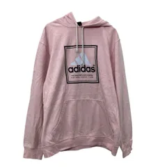 adidas プリントスウェット パーカー L ピンク ホワイト ブラック アディダス プルオーバー ビッグプリント 古着卸 アメリカ仕入 a709-6180
