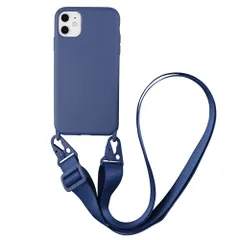 【迅速発送】UnnFiko iPhone 12 mini ケース ネックストラップ スマホケース 蛍光色 シリコン アイフォン 12 mini ケース シンプル ソフト 保護カバー 携帯ストラップ 紐付き 斜めがけ (iPhone 12 mini Blue)