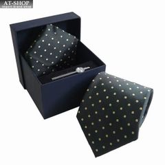 ダニエルウェリントン ネクタイ&amp;タイバー&amp;チーフ 3点セット Daniel Wellington メンズ シルク100% ドット柄 8cm GREEN おしゃれ プレゼント