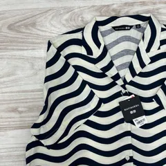 【UNIQLO by marimekko】《新品・未使用・タグあり》リネンブレンドオープンカラーシャツ　ネイビー×アイボリー　XXL