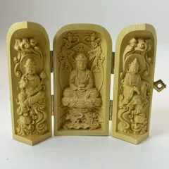 如来仏 置物 木彫り ツゲの木 中国風 扉付き 置物 オブジェ 厄除け 縁起物 開運 健康運 仕事運 家庭運 金運 商売繫盛 風水 縁起物 インテリア 玄関 リビング