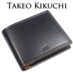 タケオキクチ TAKEO KIKUCHI 牛革 二つ折り財布 サーフェス ブラック 黒 メンズ 定価15,400円 エイジング レザー イタリアンレザー プレゼント ギフト 無料ラッピング可能