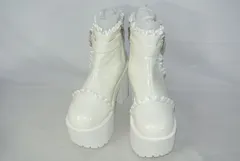 アウトレット YOSUKE（ヨースケ）厚底フリルショートブーツ 4450056 （ホワイト/エナメル）LL/24.5-25 未使用品/送料無料/激安処分*0917