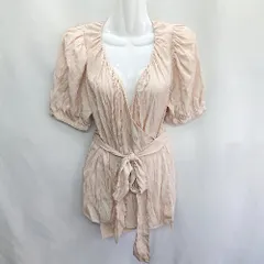 ◇ ⊂ ◎●未使用● snidel ギャザー加工 ウエストリボン付き 半袖 ブラウス サイズF ピンクベージュ レディース E  【1410290018828】