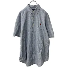Ralph Lauren 半袖 ストライプシャツ L ブルー ホワイト ラルフローレン ボタンダウン 古着卸 アメリカ仕入 a705-6744