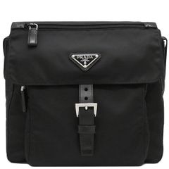 プラダ PRADA ショルダーバッグ 三角ロゴ ナイロン レザー ブラック シルバー金具 黒 斜め掛け  B8994【中古】