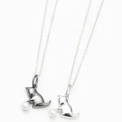 ネックレス レディース 子猫が毛糸玉にじゃれているようなキュート 淡水パール シルバー925製 日本製 可愛い ネコ 黒猫 小さめ ギフト用にも メール便送料無料 プレゼント 秋冬 大人気