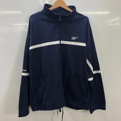 90's Reebok/リーボック トラックジャケット ジャージ 90年代 ヴィンテージ ライロアウター フロントバック刺繍　ワンポイント刺繍 オーバーサイズ ビッグシルエット MALAYSIA製 メンズ M ネイビー