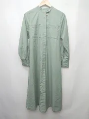 ◇ ◎ N. エヌ シンプル 無地 バンドカラー裏地付き 長袖 ロング丈 ワンピース サイズM グリーン系 レディース P  【1403110005948】