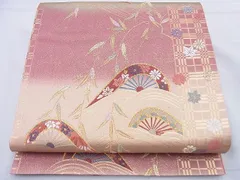 平和屋着物◎六通柄袋帯　唐織　片輪車花文　金糸　鈴乃屋扱い　逸品　BAAF0093th