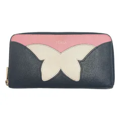 FURLA フルラ バタフライ ラウンドファスナー長財布 ピンク ブラック 1