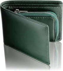 東京下町工房 二つ折り財布 メンズ 本革日本製の風格 大容量 カード ファスナー たつのレザー 国内生産 スムースレザー ギフトボックス付き(グリーン)